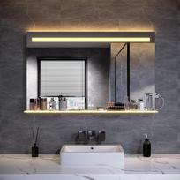 LED vonios veidrodis, 1000 x 650 mm, su grūdinto stiklo lentyna, 3 spalvų temperatūros, apsauga nuo rūko, jutiklinis jungiklis ir kištukinis lizdas, sieninis veidrodis, LED vonios veidrodis, kosmetinis veidrodis