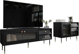 Mirjan24 Virento I svetainės komplektas, svetainės spinta, sieninė panelė, metalinės kojelės, amortizuota fiksavimo sistema, komplekte: Komoda, televizoriaus staliukas (juoda)