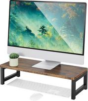OROPY Senovinis medinis monitoriaus stovas, skirtas nešiojamajam kompiuteriui, kompiuteriui, nešiojamajam kompiuteriui, "iMac", asmeniniam kompiuteriui, stalviršiui su laikymo vieta, skirtas buičiai ir biurui, 55 x 23 x 14 cm, tamsiai rudos spalvos