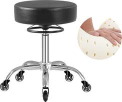 Reguliuojamo aukščio taburetė su ratukais - 50-62 cm, iki 180 kg keliamoji galia, 360° pasukama taburetė, skirta salonams ir SPA centrams, pagaminta iš odos (juoda)