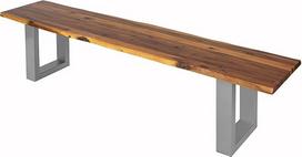 SAM Esra suoliukas 180 x 40 cm, akacijos mediena, medžio masyvo suoliukas, suoliukas medžio kraštais su sidabru dažytomis metalinėmis kojelėmis