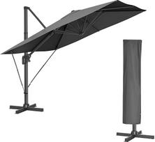 SONGMICS 290 x 290 cm, sodo skėtis, apsauga nuo UV spindulių UPF 50+, 360° pasukimas, reguliuojamas pasvirimo kampas, su stovu, tvirtinimo dirželiais ir dangčiu, dūmų pilkos spalvos GPU039G01