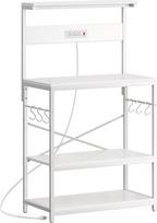 SUPERJARE Kepimo stovas su lizdais, mikrobangų krosnelės stovas, 80 x 41 cm didesnis stalas, virtuvės lentyna su reguliuojama centrine lentyna, 6 S formos kabliukai, kavos baro stovas, baltas