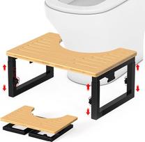 Tualetinė taburetė Squat Suaugusiųjų sulankstoma tualetinė taburetė Metalinė koja ir bambuko paviršius Reguliuojamas aukštis Bambuko patvari C formos taburetė nuo hemorojaus, vidurių užkietėjimo, pilvo pūtimo, juoda