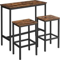 VASAGLE baro stalo ir baro kėdžių rinkinys, valgomojo rinkinys, baro stalas su 2 kėdėmis, plieninis rėmas, pramoninis dizainas, senovinė ruda/juoda spalva LBT218B01