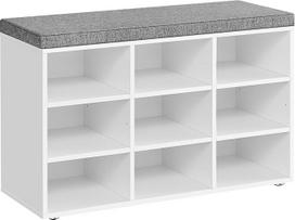 VASAGLE batų suolelis su sėdyne, suoliukas su pagalvėle, 9 skyriai, reguliuojamos lentynos svetainei, prieškambariui, 30,3 x 78,5 x 48 cm, Cloud White Dove Grey LHS009W14