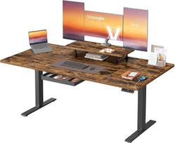 VASAGLE reguliuojamo aukščio rašomasis stalas, 160 x 80 cm, lankstus monitoriaus stovas, stalčius, USB-C prievadas, priminimas apie ilgą sėdėjimą biure, vintažinė ruda LSD156KD01