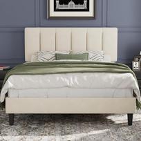 VECELO minkšta lova 140 x 200 cm dvigulė lova, lovos rėmas su 4 kryptimis reguliuojamu galvūgaliu ir medžio masyvo skersinių lentjuosčių rėmu - montuojama su mažomis kliūtimis, be spyruoklių, lengvai surenkama, smėlio spalvos