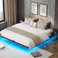 YITAHOME Lovos rėmas su LED apšvietimu USB įkrovimo stotelė C tipo sąsaja Plūduriuojantis dizainas Metalinis rėmas Audinio užvalkalas be čiužinio 180 x 200 cm