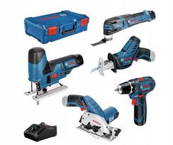 Bosch Powertools 5-teiliges 12Volt-Werkzeug-Set, GSR + GOP + GKS + GSA + GST (blau, 3x Li-Ionen Akku 3,0Ah, XL-BOXX) | 0615A0017C | 4059952570037
