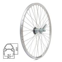 Galinis ratas Dynamic 26" // V-Brake + kojinis stabdis, 36H, 1 pav. 19T, dvigubas ratlankis, be kniedžių, veržlė, aliuminis