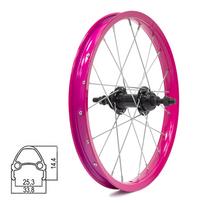 Galinis ratas 16" // V-Brake, 20H, užsukamam žvaigždžių blokui, viengubas, rožinis, plienas