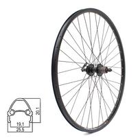 Galinis ratas J19SB 28/29" // diskiniams 6 varžtų, 36H, kasetė, QR, dvigubas, kniedytas, aliuminis