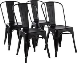 "Amazon Basics" 4 juodų metalinių valgomojo kėdžių su atlošu rinkinys, sukraunamos Bistro virtuvės vidaus ir lauko valgomojo kėdės 51 x 43 x 85 cm