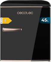 "Cecotec Bolero CoolMarket TT Origin 45 Black E" mažas šaldytuvas Retro stalinis šaldytuvas 45 L 55 cm aukščio ir 44,7 cm pločio E energinio efektyvumo klasės ledo dėžė ir chromuota rankena juoda