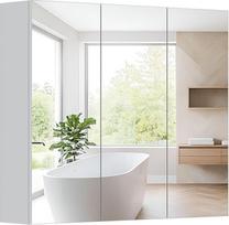 "HollyHOME" vonios kambario veidrodinės spintelės 3 veidrodinės durys Sieninė spintelė su reguliuojama lentyna 700 mm x 600 mm Medicinos spintelė virš tualeto Pakabinama medicinos spintelė Balta