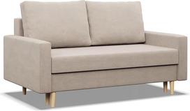 "Mebligo" - sofa su miego funkcija ir tuščia lovos dėže, 152 cm pločio dvivietė sofa, sofa lova, išskleidžiama sofa ant medinių kojelių, sofa lova - Sofa Beige