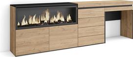 "Skraut Home" tualetinis staliukas su daiktadėže 234 x 75 x 35 cm su stalčiumi Elektrinis židinys XXL komoda Modernaus stiliaus ąžuolas