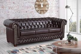 Chesterfield Elegantiška 3-vietė sofa iš dirbtinės odos Vintage ruda sofa su minkštasuoliais