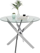 GOLDFAN apvalus stiklinis valgomojo stalas Modernus virtuvės stalas su sidabrinėmis metalinėmis kojelėmis, skirtas valgomojo kambario baldams (80 cm, sidabrinės spalvos)
