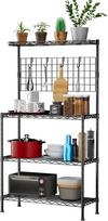 Mikrobangų krosnelės stovas su 4 pakopomis, 14" D x 30" W x 59" H, virtuvės stovas, patogus metalinis laikymo organizatorius su 5 kabliukais, reguliuojamas, nuimamas, juodas