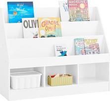 SoBuy Montessori KMB118-W Vaikų knygų spinta su 3 lentynomis ir žaislų lentyna Vaikų kambario knygų spinta ir žaislų lentyna Vaikų kambario baldai Balta 100 x 80 x 30 cm