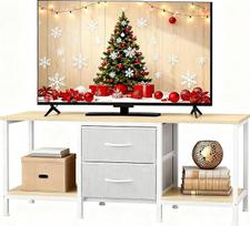 YITAHOME TV spintelė iki 47 colių televizoriui, TV staliukas, medijos spintelė su 2 medžiaginiais stalčiais ir 2 laikymo skyriais, 110 x 30 x 50 cm, plieninis rėmas, televizoriaus lentyna svetainei ir miegamajam