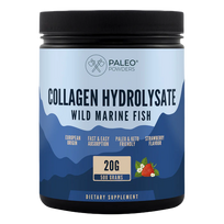 Paleo Powders hidrolizuotas laukinių žuvų kolagenas braškių skonio +Vit C, 500 gr.