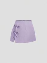 2026 Sexy Bow Tie Lace-Up A-Line Mini Skirt with Slit: Spring/Summer Essential XL tamsiai ruda spalva