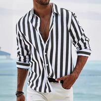 Vyriški mėlynų dryžuoti ilgomis rankovėmis marškiniai Socialinė prabanga Vyriški drabužiai Elegantiška Klasikinė Mada Vienspalviai marškiniai XXXL
