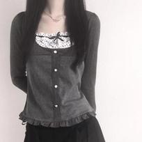 Autumn Women's Casual Fake Two-piece Polka Dot Long-sleeved T-shirt L pilka