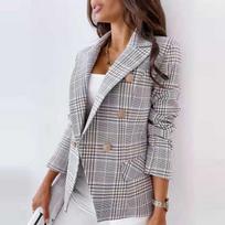 Danmo Office Lady Elegantiškas Slim Švarkas Rudens Atlapas Ilgomis Rankovėmis Sagomis Kardiganas Švarkas Moterų Mada Languotas Raštas Kasdieniai Kostiuminiai Paltai XS balta