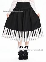 European & American Women's Retro Piano-Pattern High Waist Pleated Skirt - Black & White Short Slimming Design for Summer. Medium juoda/balta