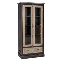 WATSON vitrina 90x45xA192 cm, su 2 stalčiais ir 2 durelėmis, medžiaga: ąžuolo fanera / ąžuolas, beržas, spalva: ąžuolas / sendinta juoda