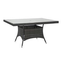 PINTAS stalas WICKER, 150x100xA74 cm, stalviršis: skaidrus stiklas, rėmas: aliuminis su plastikine vytele, spalva: tamsiai ruda