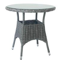 WICKER stalas, G78xA75cm, stalviršis: grūdintas stiklas, rėmas: aliuminis su plastikine vytele, spalva: tamsiai ruda