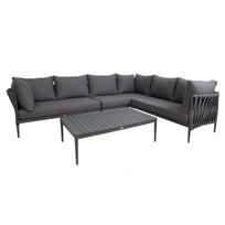 BREMEN sodo baldų komplektas su stalu ir kampine sofa, pilkas