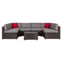 CLIFF sodo baldai su pagalvėlėmis, stalas ir kampinė sofa, aliuminio rėmas su plastikine vytele, spalva: ruda