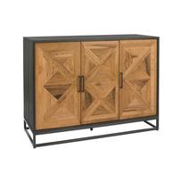 INDUS komoda, 117x46xA87 cm, ąžuolo faneruotės durys, mozaika, juodas rėmas, metalinis pagrindas