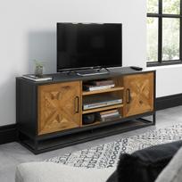 INDUS TV staliukas, 133x38x55 cm, ąžuolo faneruotės durys, mozaika, juodas korpusas, pilkas metalinis rėmas