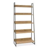 INDUS lentyna 90x43xA190cm, ąžuolo faneruotės lentynos, pilkas metalinis rėmas