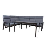 CASTEN sodo baldų komplektas: stalas ir kampinė sofa, tamsiai pilka