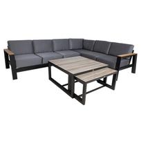 FELINO sodo baldų komplektas: kampinė sofa ir 2 stalai, juodos spalvos