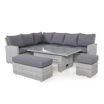 ASCOT sodo baldų komplektas: kampinė sofa, stalas ir du pufai, pilkas