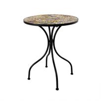 MOROCIC sodo stalas, D60xA71cm, mozaikinis stalas su spalvingais motyvais, juodas metalinis rėmas