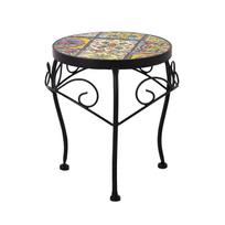 Gėlių stovas „MOROCCO“, D25xA30cm, mozaikinis paviršius su spalvingais motyvais, juodas metalinis rėmas