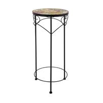 Gėlių stovas „MOROCCO“, D30xA70cm, mozaikinis paviršius su spalvingais motyvais, juodas metalinis rėmas