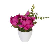 Dirbtinė gėlė SODE, rožės, aukštis 15 cm, rožinė, baltas vazonas