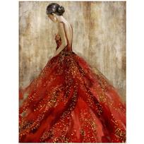 Aliejinis paveikslas „SIDABRINGA“ 60x80 cm, blizgučiai, moteris raudona suknele