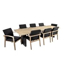 Sodo baldai ROYAL stalas ir 8 kėdės (13258) 280x100xH76cm, stalviršis: tikmedis, apdaila: kaimiškas, nealyvintas